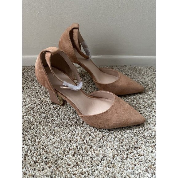 Women Suede Ankle Strap Pump Chunky Heel Pointed Toe Wedding Kitten Heels 5.5 - Picture 7 of 10